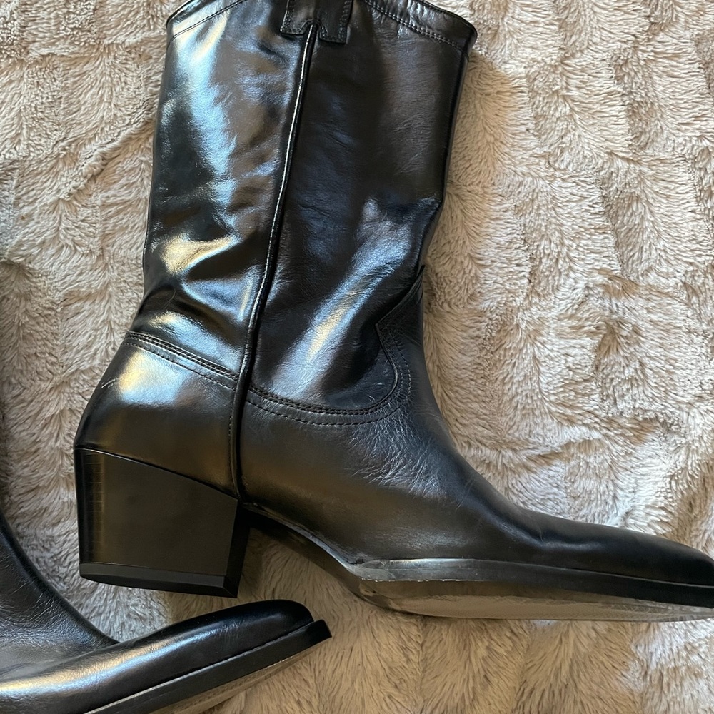 Black Zara mid calf cowboy boots size 39 fits sz 8